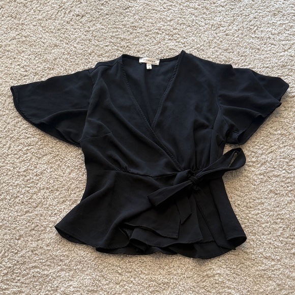 Monteau Los Angeles Tops - Elegant Black Wrap Blouse